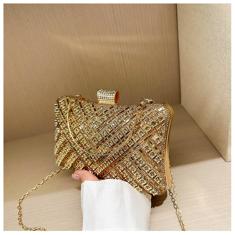 High-end evening dress, lady's water diamond clutch bag, diamond-encrusted bag, colorful diamond chain cheongsam bag, evening bag, women's handbag undefined