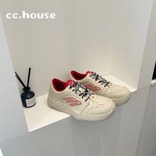 真皮厚底小白鞋女2025秋季新款韩版百搭圆头低帮运动休闲鞋板鞋潮