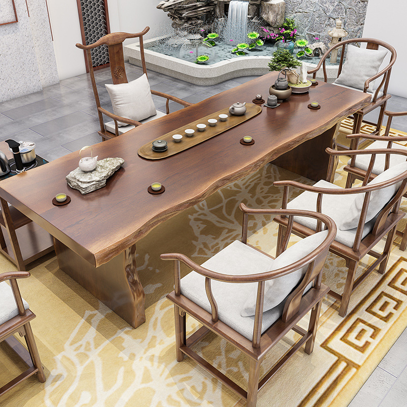 Tea Table and Chair Combination Solid Wood Tea Table Modern Simple New Chinese Style Large Board Kung Fu Tea Table Tea Set Integrated Table suit