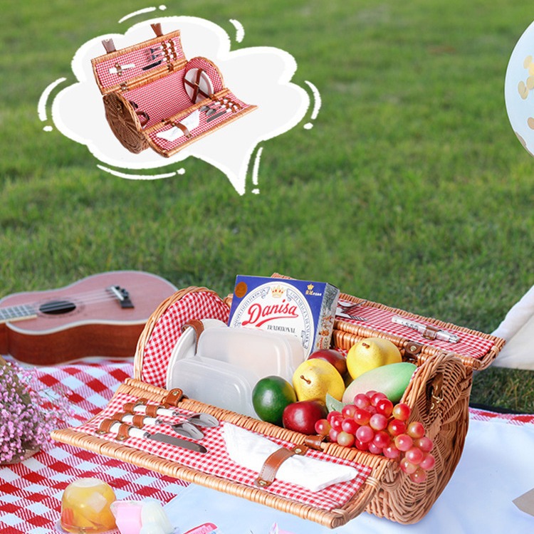 Fábrica de puntos de mano de sauce con cubierta de mano cesta de regalo primavera con cubierta de mesa idyllic ins cesta de picnic de hiedra