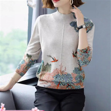 中老年秋装半高领100纯羊毛衫女中年妈妈宽松打底毛衣秋冬上衣服