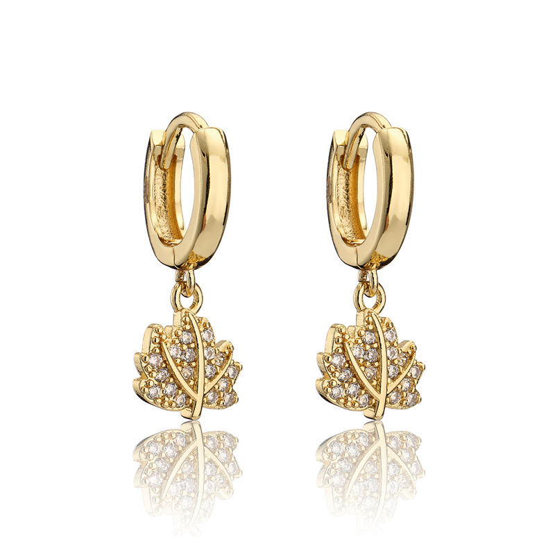 Fashion Copper Micro-inlaid Zircon Leaf Earrings display picture 4