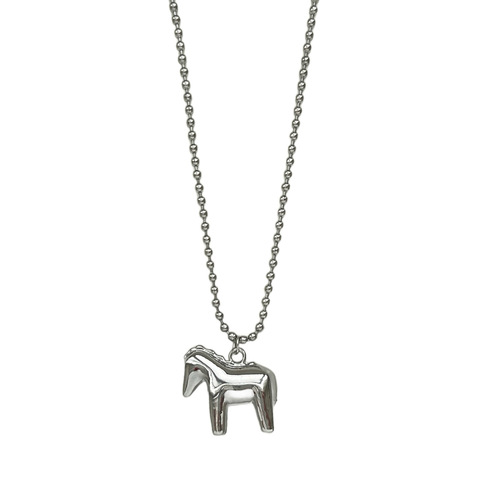 A Successful Horse Personality Metal Pony Bead Necklace with Unique Niche Design, Long Lockchain Collar Necklace