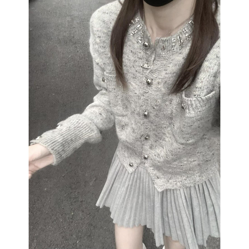 小众设计灰色毛衣开衫女2025秋季新款独特超好看高级感针织短外套
