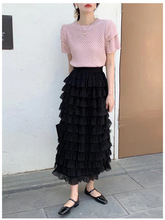 200斤大码女装2022夏季蛋糕半身裙层层雪纺拼接高松紧腰胖mm显瘦