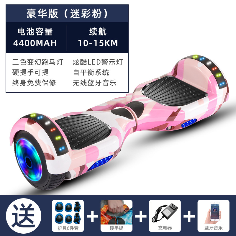 Coche de equilibrio para niños de 7 pulgadas Coche de oscilación de dos ruedas para adultos para niños Bluetooth caballo corriendo Luz Coche de equilibrio eléctrico para niños