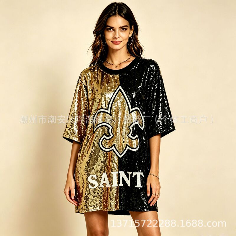 Ins Super Hot Internet Popular Women's 2025 Summer New Loose Korean Style Mid-length Sequin Short-sleeved T-shirt Women's Top Trendy