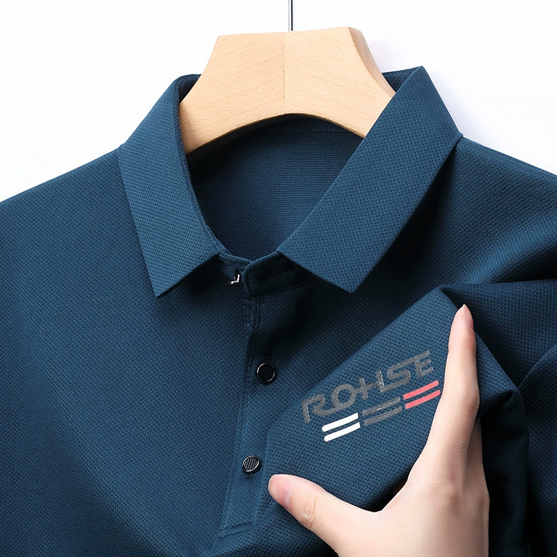 2025 Летняя новая футболка с короткими рукавами мужской сплошной цвет бизнес бесплатно горячий зеленый средний возраст повседневная хлопковая рубашка POLOP