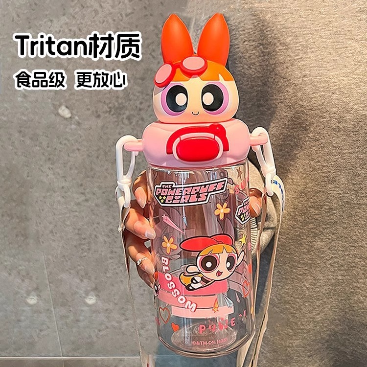 本物のパワーパフガールズ子供用ウォーターカップ夏かわいい高価値ストローカップ学生学校ポータブルケトル|undefined