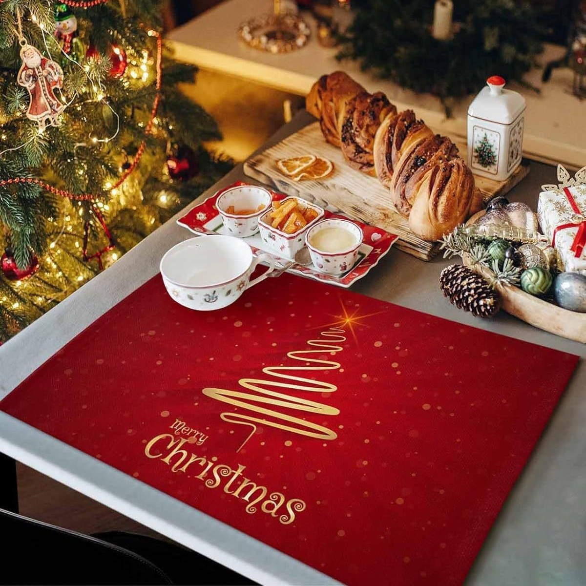 跨境TEMU欧美餐具日用品爆亚马逊派对聚会节日圣诞节餐垫杯垫桌垫|ms