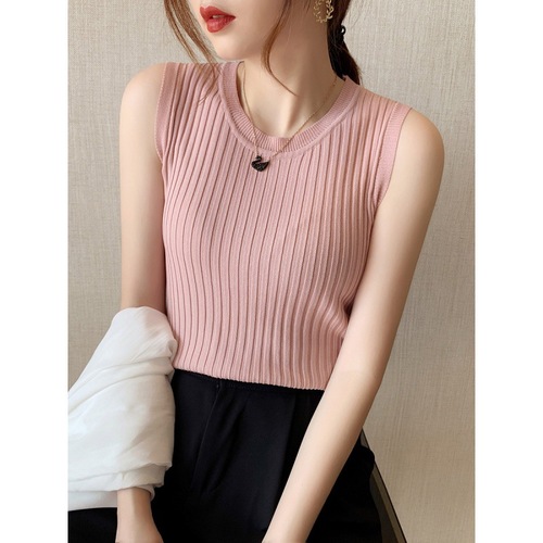 Black Strap Tank Top for Women, New Style Outerwear, Tight Short-Sleeve Sheer Knit Shirt, No-Sleeve Top for Women