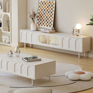 French Cream Style Coffee Table with Storage Locker Floor Cabinet Tv Cabinet 2025 New Classy Small Apartment Living Room