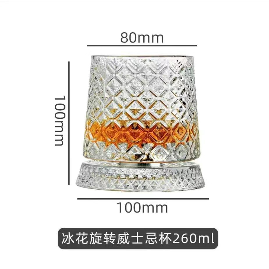 [Enviar pegatinas luminosas] Taza giratoria de vidrio de whisky con base, taza descompresión giratoria, taza de vino creativa de brandy