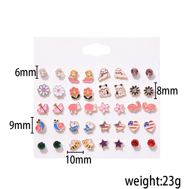 20 Pairs Of Small Daisy Love Earrings Set Fashion Popular Flower Bee Earrings Wholesale display picture 1