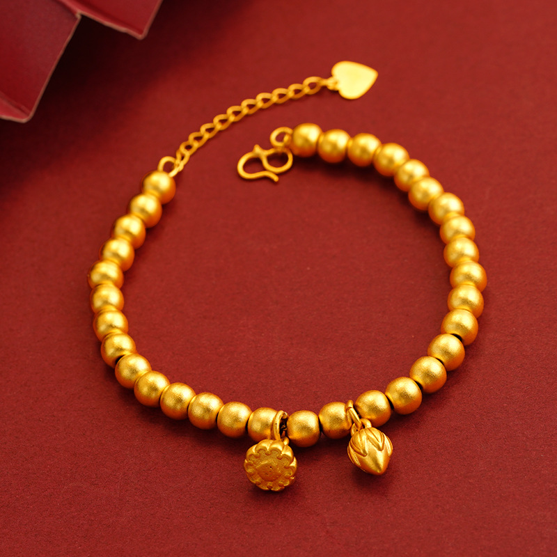 Vietnam oro estilo chino dos-mundo pulsera de loto antiguo Lucky Lotus pequeñas cuentas de oro pulsera de loto
