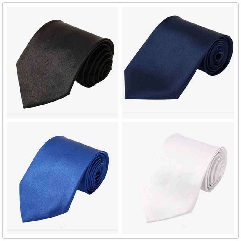 8cm Group Tie Satin Tie Men's Solid Color Blue Tie Wedding Business Best Man Monochrome Black Tie