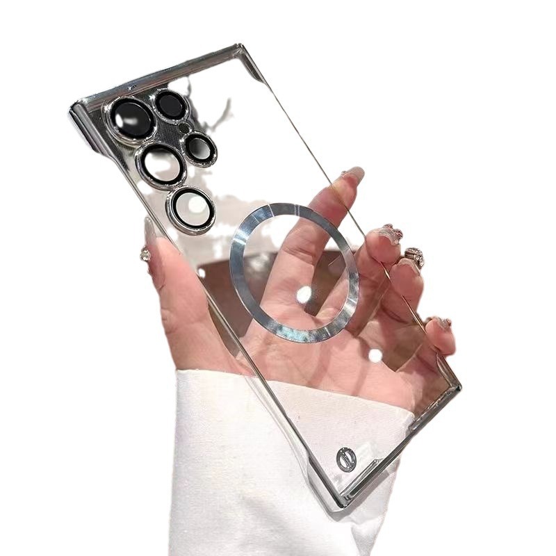 Super delgada transparente galvanoplastia magnética para Samsung S26Ultra caso de teléfono móvil S23 sin marco duro S24 caso de gafas