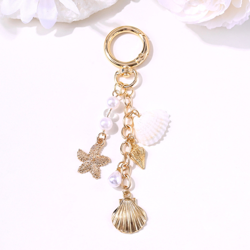 Starfish Shell Pearl Keychain Cross-Border Hot-Selling Beach Ocean Style Bag Car Pendant New Style Ornament