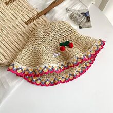 民族风樱桃帽草帽女夏季海边沙滩度假风遮阳帽显脸小草编渔夫帽