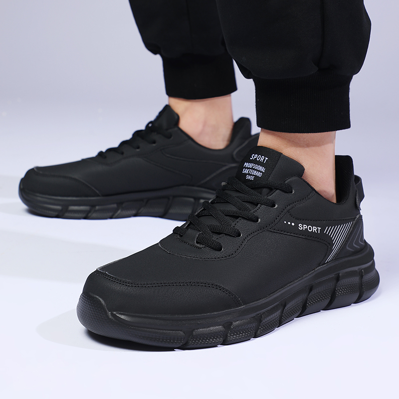 Marke Herren neue schwarze Leder wasserdicht Sport leichte weiche Sohle große Größe Student Reise Schuhe Trend_voghion.com