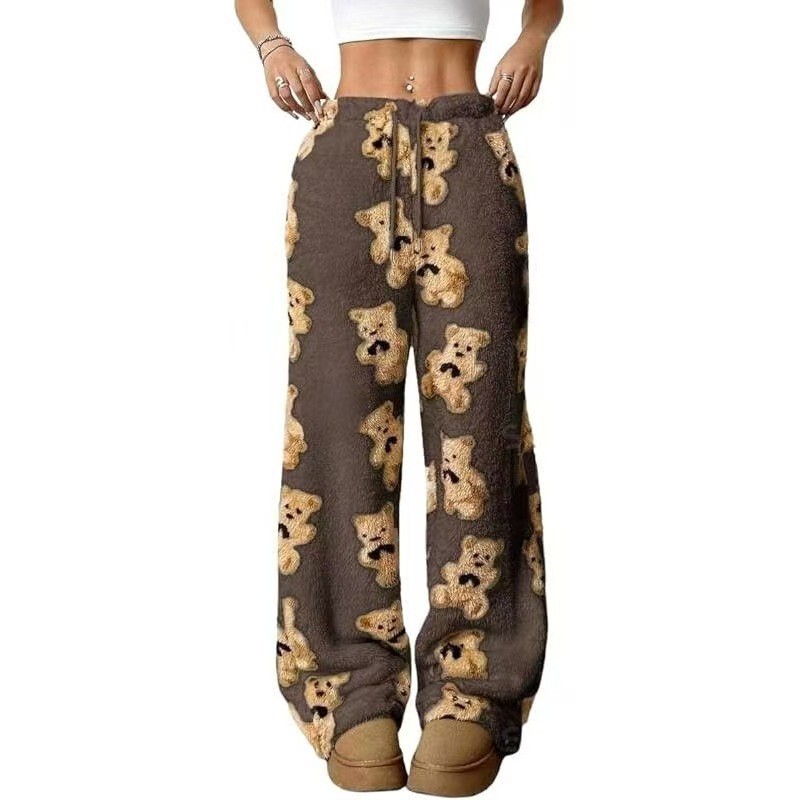 In-Stock Autumn and Winter Amazon Aliexpress Tk Cross-Border Thickened Casual Fashion Printed Loose Wide-Leg Plush Pajama Pants In-Stock Autumn and Winter Amazon Aliexpress Tk Cross-Border Thickened Casual Fashion Printed Loose Wide-Leg Plush Pajama Pants