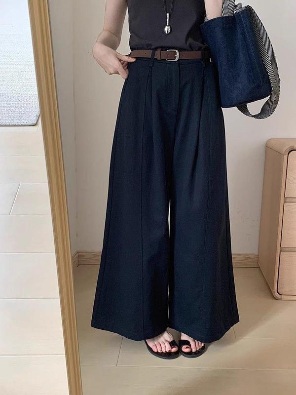 韩版竖条设计感气质简约直筒休闲裤女2025秋季新款百搭显瘦阔腿裤|undefined