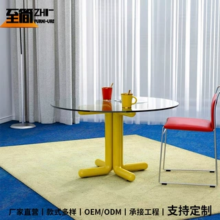 意式极简设计师圆形支架餐桌艺术小众玻璃钢茶桌别墅样板房咖啡桌