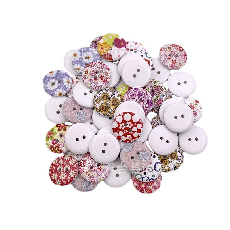 20mm 2 botones de flores y plantas blancos botones de madera estampados decorativos 50 un paquete