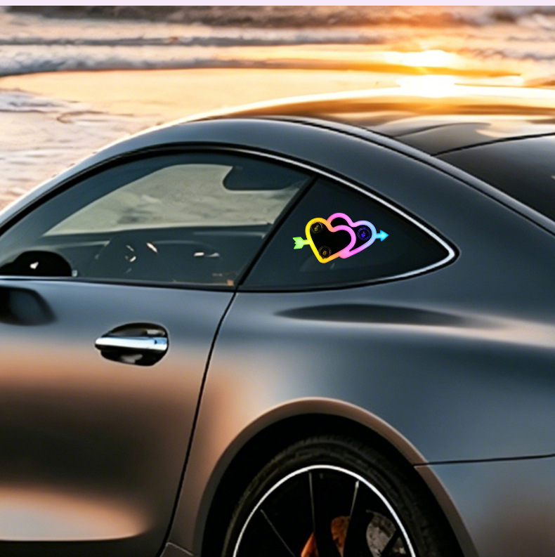 Car Heart-Shaped Light, Solar Decorative Light, Led Warning Light, Triangular Window Rear Window Car-Mounted Fun and Cute Atmosphere Light