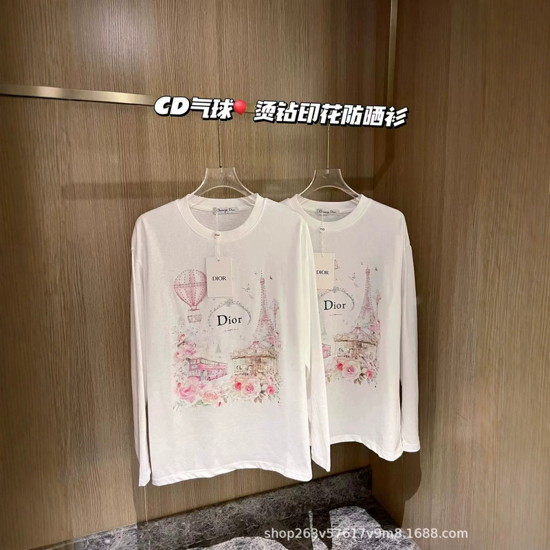 High-Quality Cd Long-Sleeve Sun Protection Shirt Series with Rhinestone Print, Multi-Pattern, Simple, Stylish, Loose-Fitting, Versatile Top