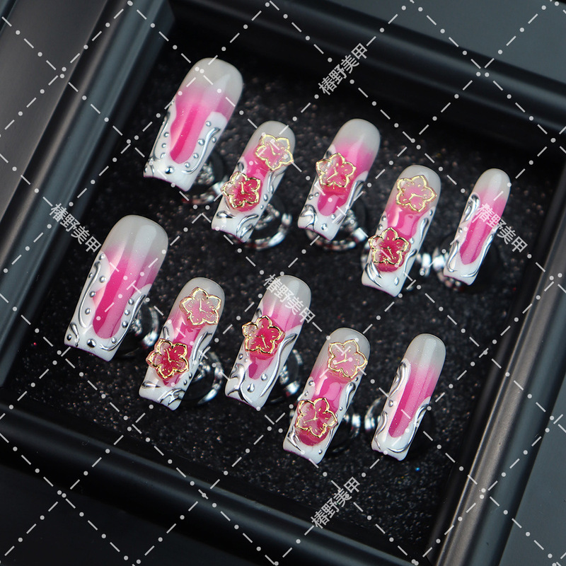 Chinese-Style Gold-Plated Plum Blossom Nail Stickers, Pink and White Gradient with Silver Lines, Gentle and Complexion-Enhancing, Girly Vibe Nail Art Stickers Chinese-Style Gold-Plated Plum Blossom Nail Stickers, Pink and White Gradient with Silver Lines, Gentle and Complexion-Enhancing, Girly Vibe Nail Art Stickers