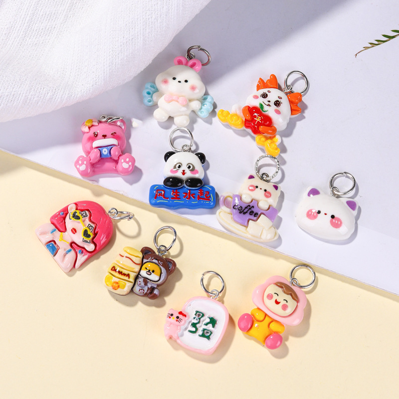 Llavero de material de resina de dibujos animados al por mayor, accesorios lindos, colocación creativa, colgante de bolsa portátil