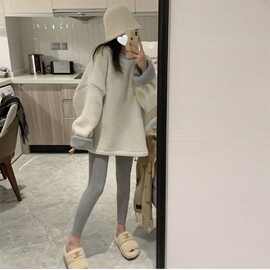秋冬新款宽松白色羊羔毛卫衣女加绒加厚宽松慵懒风温柔软糯系外套
