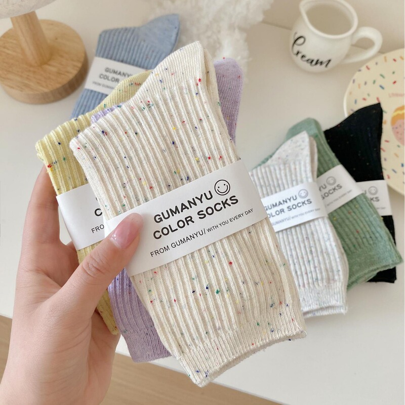 Dotted Yarn Socks Women's Spring and Autumn Mid-length Stockings Summer Thin Stacking Stockings Pure Cotton Sweat-absorbent Ins Internet Red-style Japanese Style Stockings