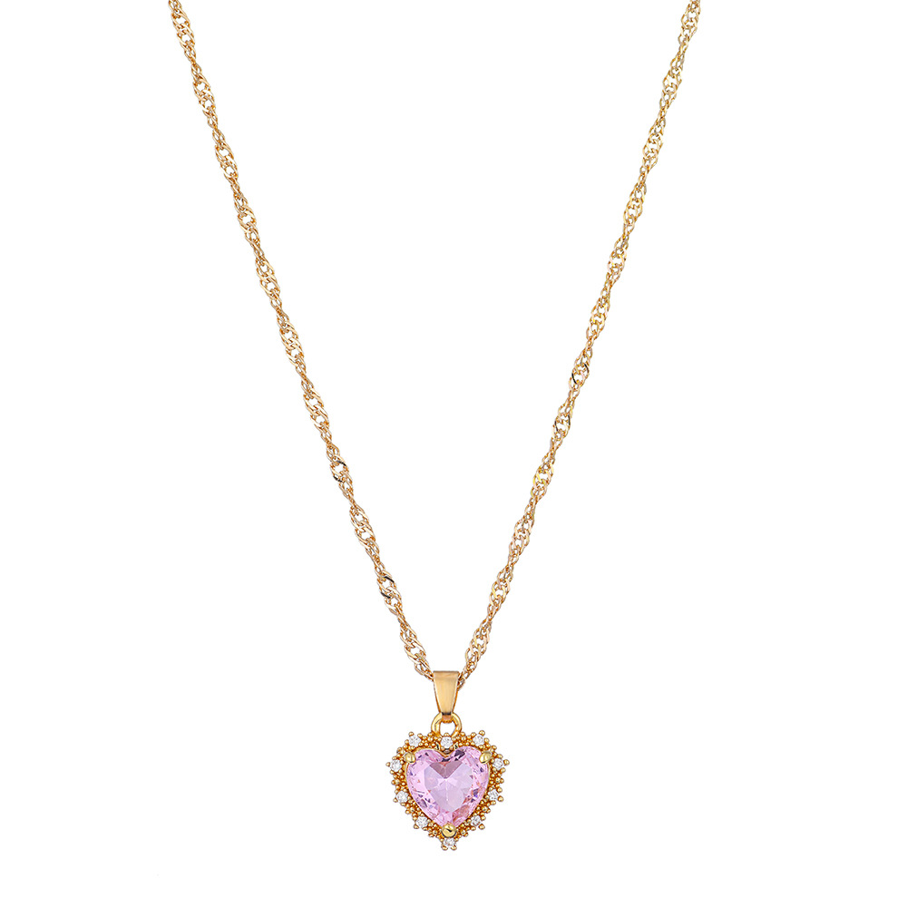 new retro single-layer  multi-color heart-shaped diamond necklace wholesale nihaojewelry