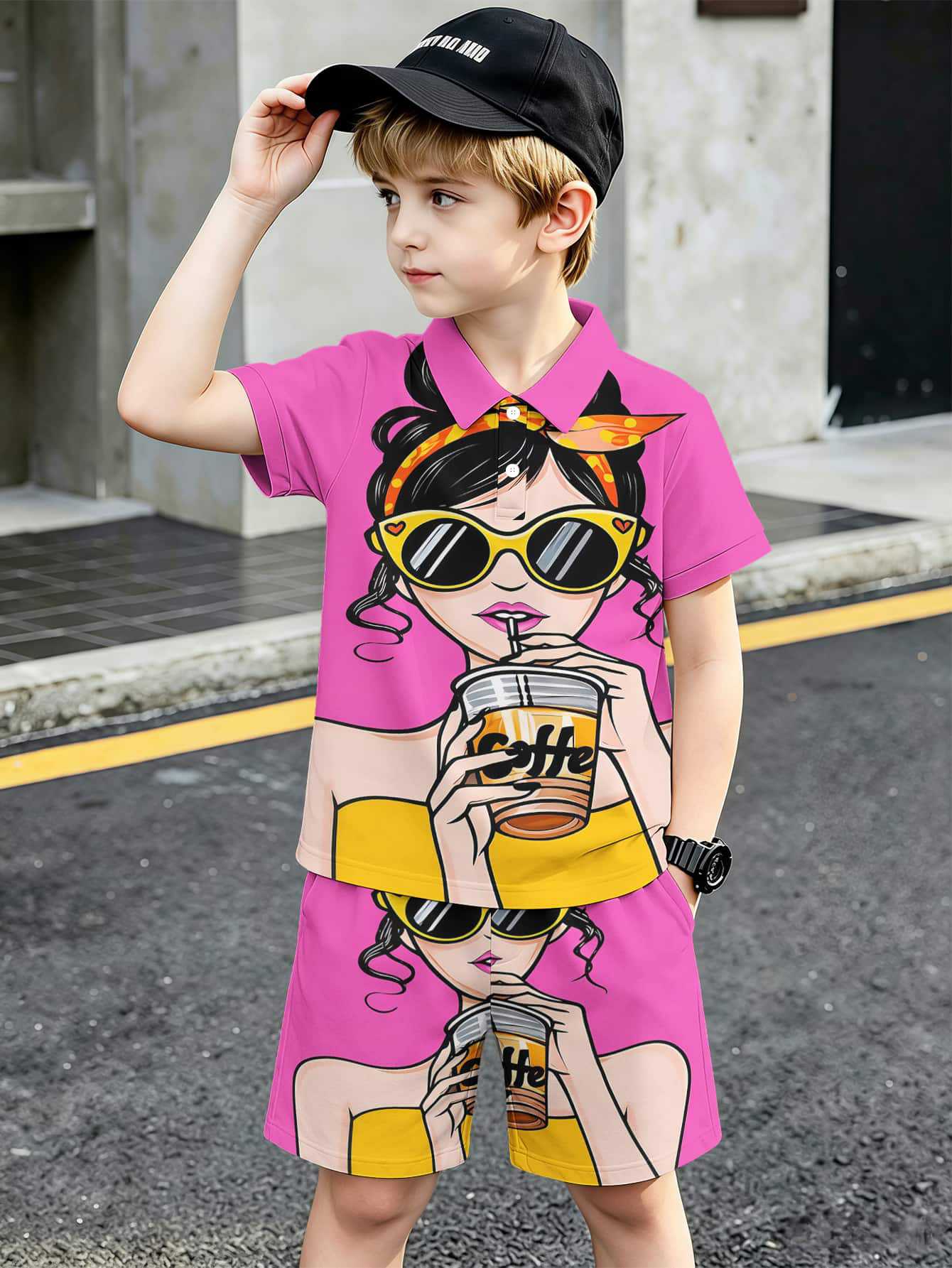 Ensemble polo et short style ethnique pour garçon européen_voghion.com