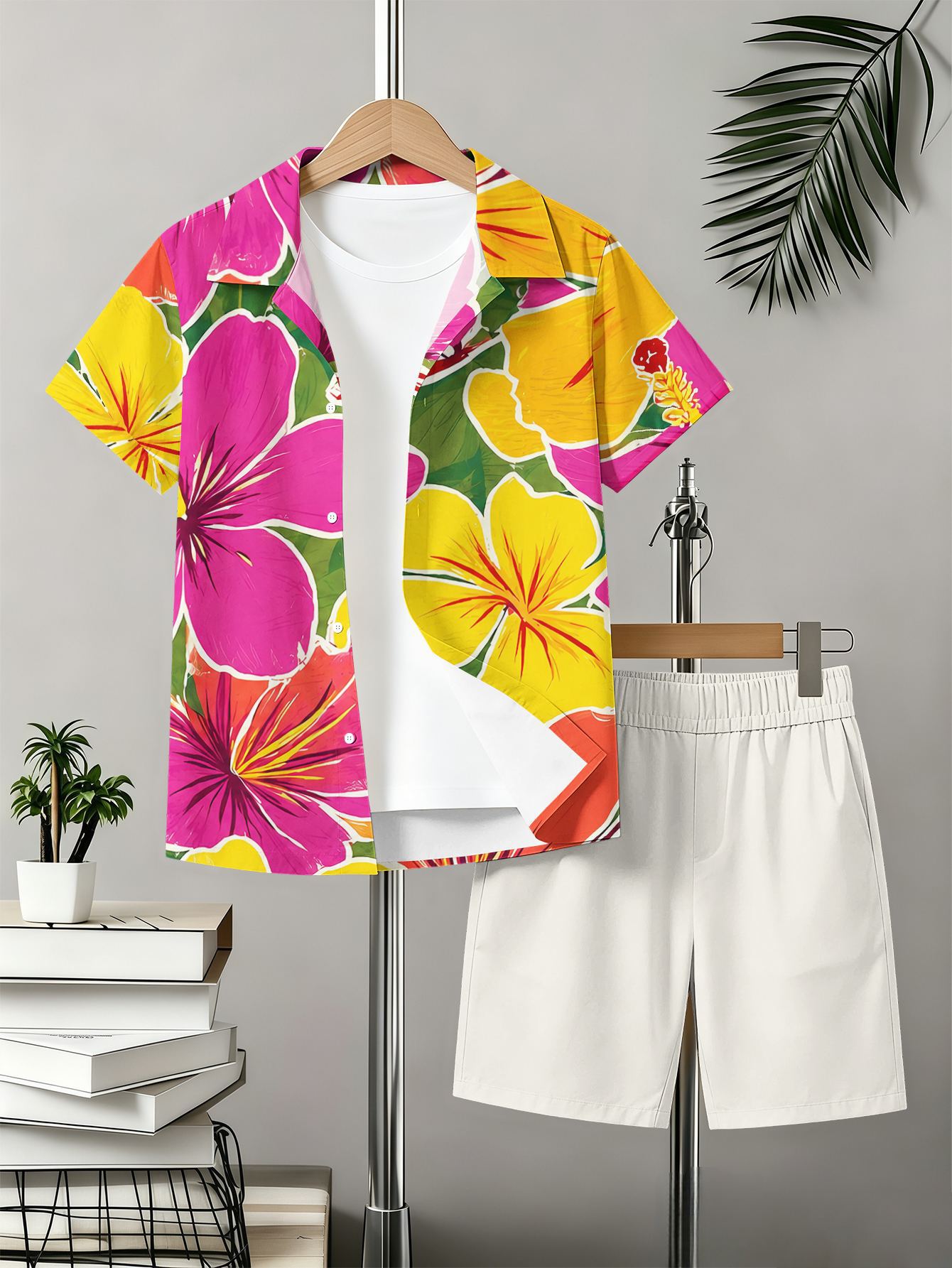 Boys Retro 3d Print Collared Shirt And Shorts Summer Set_voghion.com