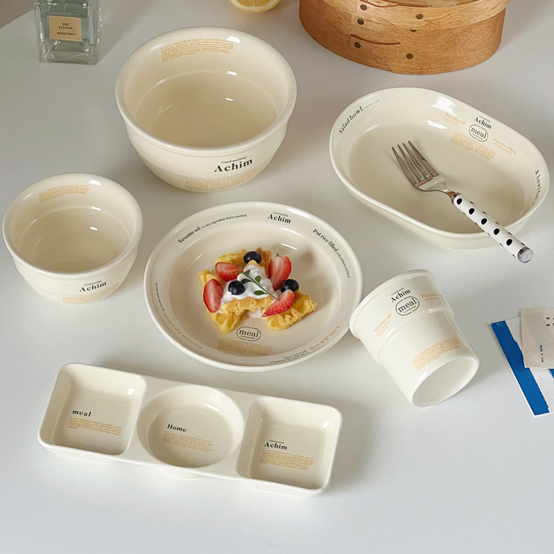 Cream Color South Korea weekend Tableware Ins Simple Letter Dinner Plate Coffee Cup Oval Psta Plate Rice Bowl suit