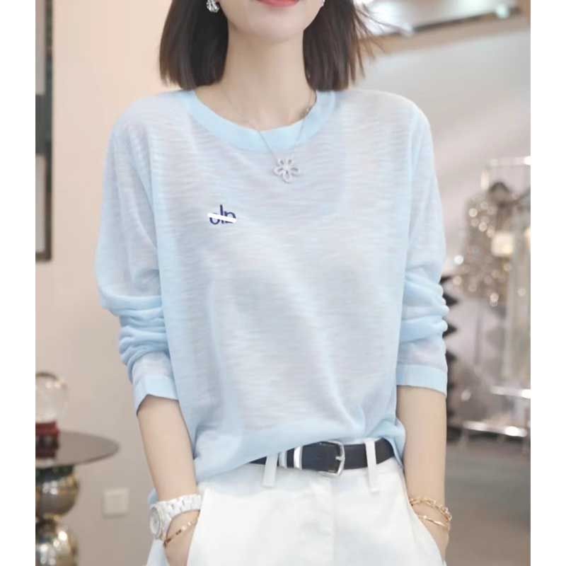 2026 Summer New Style High-End Blue Sun Protection T-Shirt for Women, Thin Cover-Up, Loose and Lazy Long-Sleeved Shirt 2026 Summer New Style High-End Blue Sun Protection T-Shirt for Women, Thin Cover-Up, Loose and Lazy Long-Sleeved Shirt