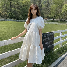 白色连衣裙2024新款夏法式设计感小众泡泡袖超仙a字减龄森系裙子