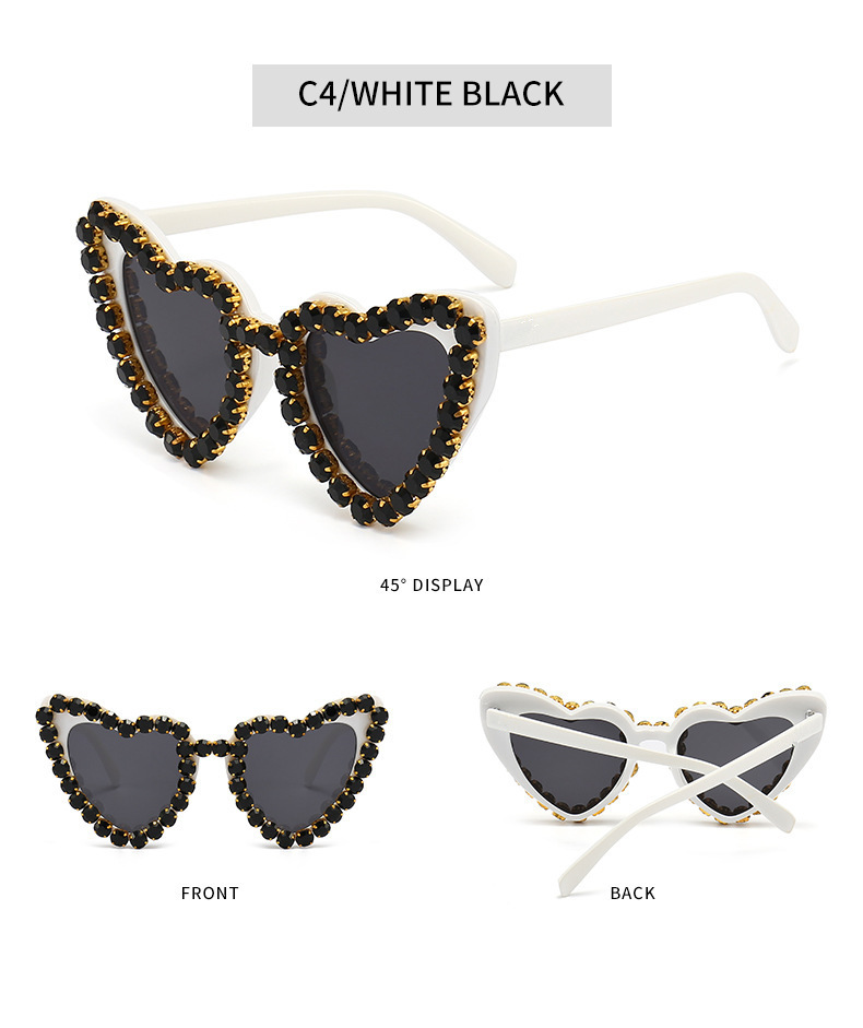 Lunettes de soleil pour homme en forme de cœur, couleur pêche, élégantes et printanières, protection UV, ornées de strass. Accessoire de mode de haute qualité._voghion.com