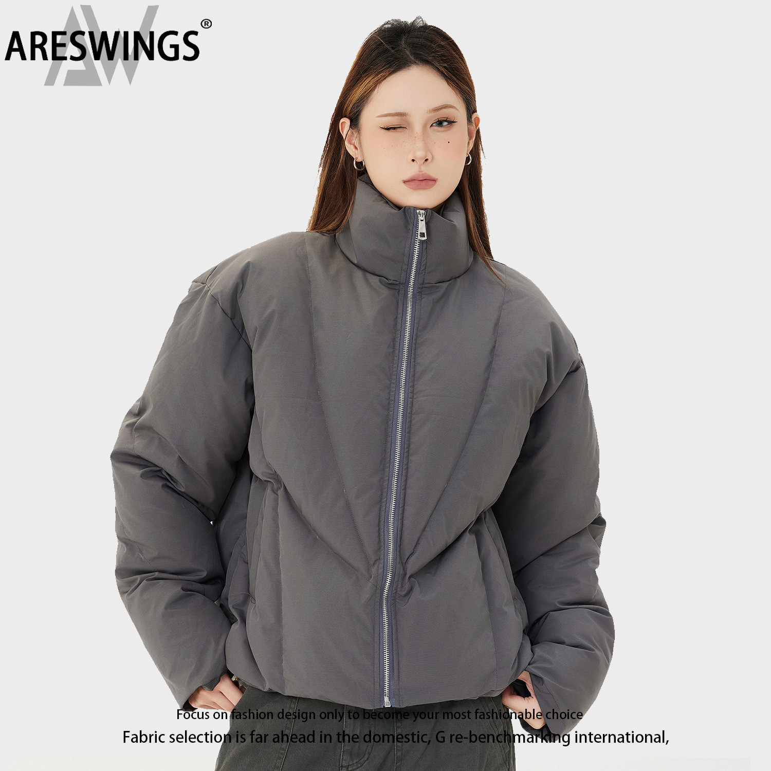 ARESWINGS American Style Winter Solid Color Simple Design Cotton-padded Jacket for Men and Women, Thick Cotton-padded Coat, Loose Couple Outerwear
