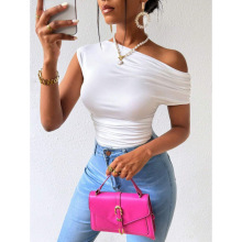 L 88357 Oblique shoulder crop top б��¶�����¿羳����ͨ