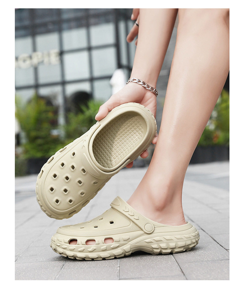 Dép sandal nam bít mũi đế lốp kiểu lỗ thoáng khí, đi biển và sinh hoạt hè — màu kaki, trắng, xám, đen chi tiết 9