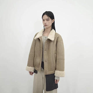爱与南希十三行极简冬复古巴恩风毛领拼接加厚保暖皮毛一体03511