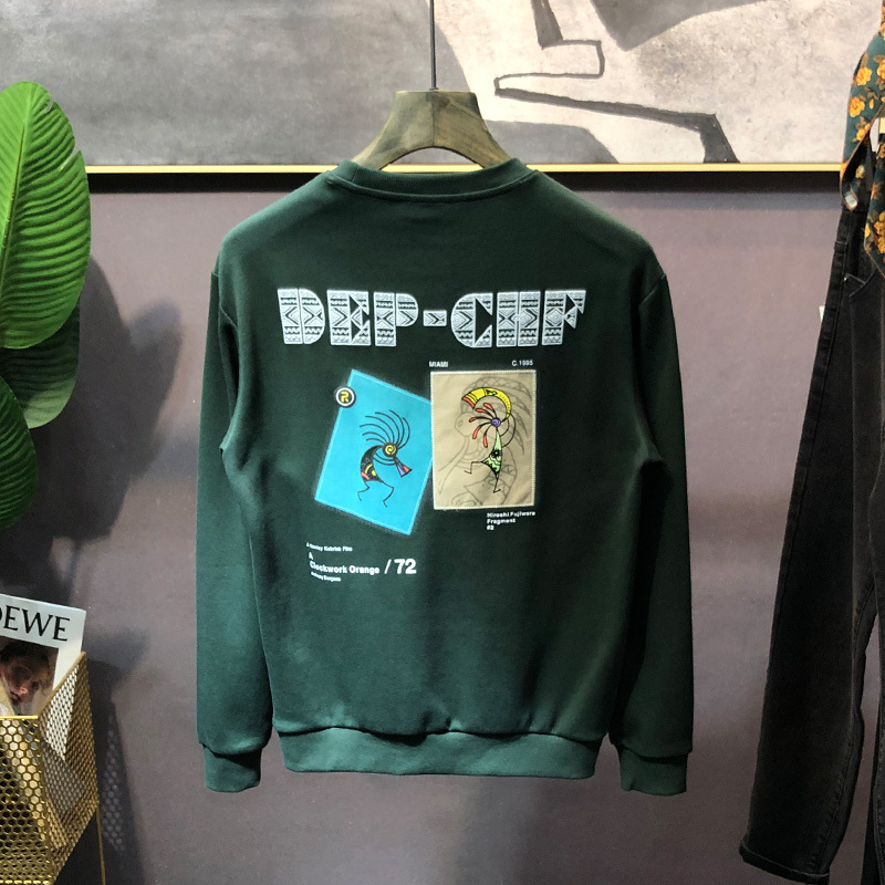 Korejski slim fit trendovski label s potiskanim puloverjem na hrbtu, pulover s kapuco z dolgimi rokavi za moške, nov casual in čeden_voghion.com