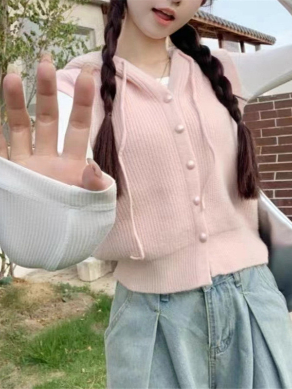 24 invierno Puyuan chaleco de punto para mujeres de principios de otoño chaleco sin mangas coreano corto cardigan con sombrero