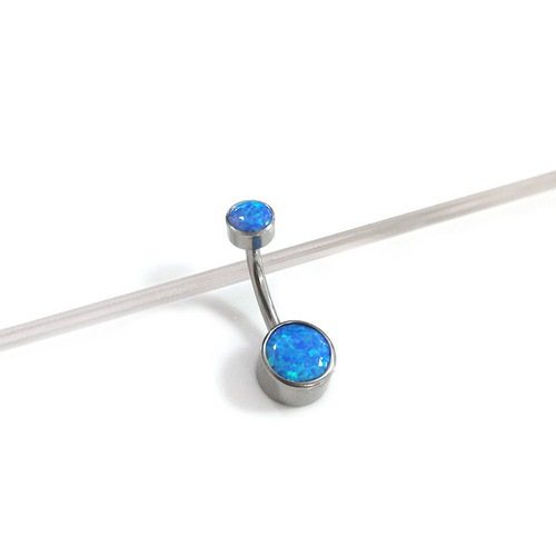 G23 Titanium inner tooth encrusted Opal navel nail cylindrical navel ring navel ornament titanium alloy piercing jewelry