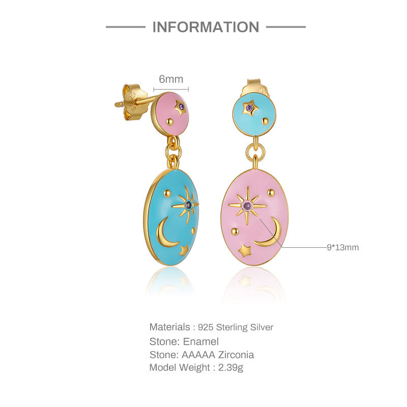 Fashion Oval Sterling Silver Drop Earrings Enamel Plating Inlay Zircon 925 Silver Earrings