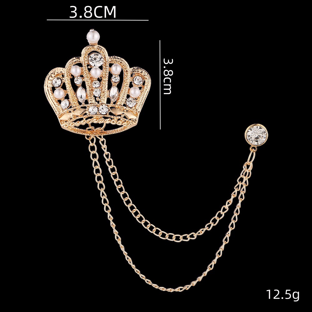 Moda corona alas diamante borla hombres traje broche simple todo partido traje vestido abrigo ramillete accesorios